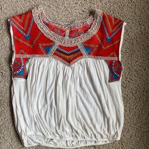 Free People Embroidered Yoke Top